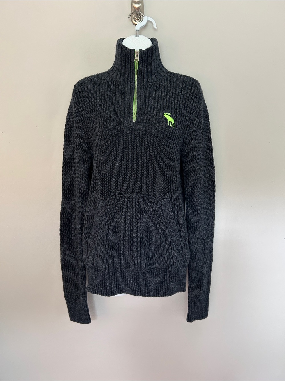 Abercrombie & Fitch Vintage Charcoal Half Zip Sweater with Lime Logo Y2K